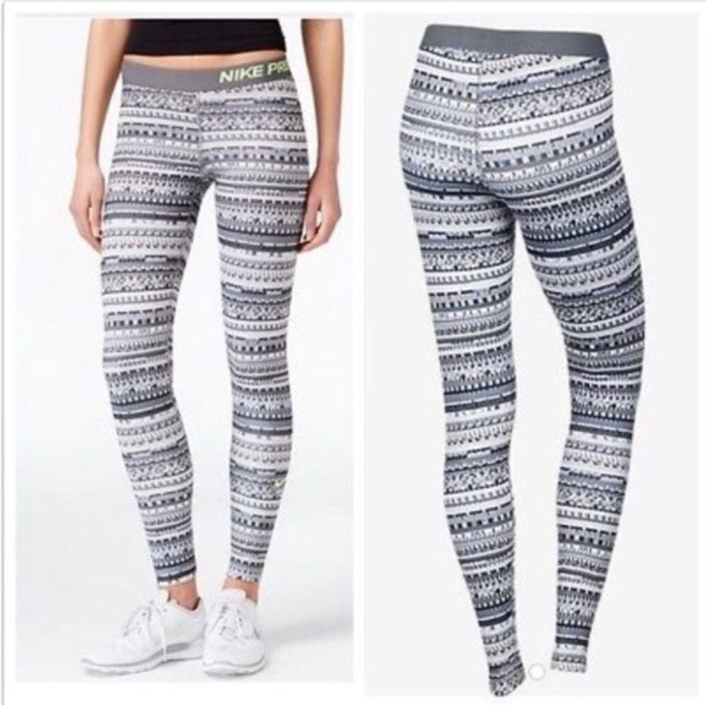 NIKE PRO | 8 Bit Dri Fit Full Length Gray & White Leggings Women’s Size X-Large